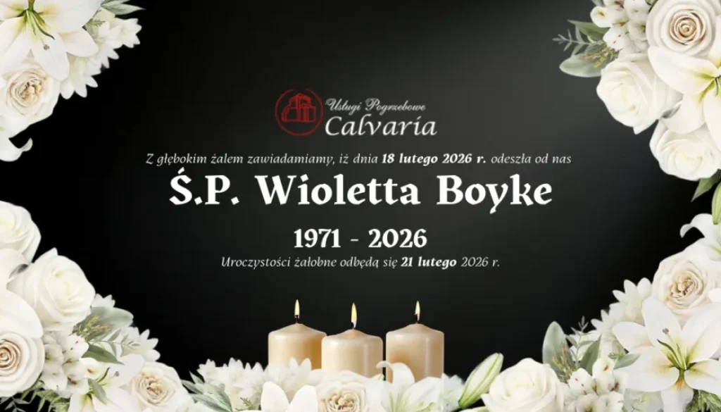 E-klepsydra Śp. Wioletta Boyke – 21 lutego 2026 r. – pogrzeb Wejherowo | Zakład Pogrzebowy Calvaria Wejherowo