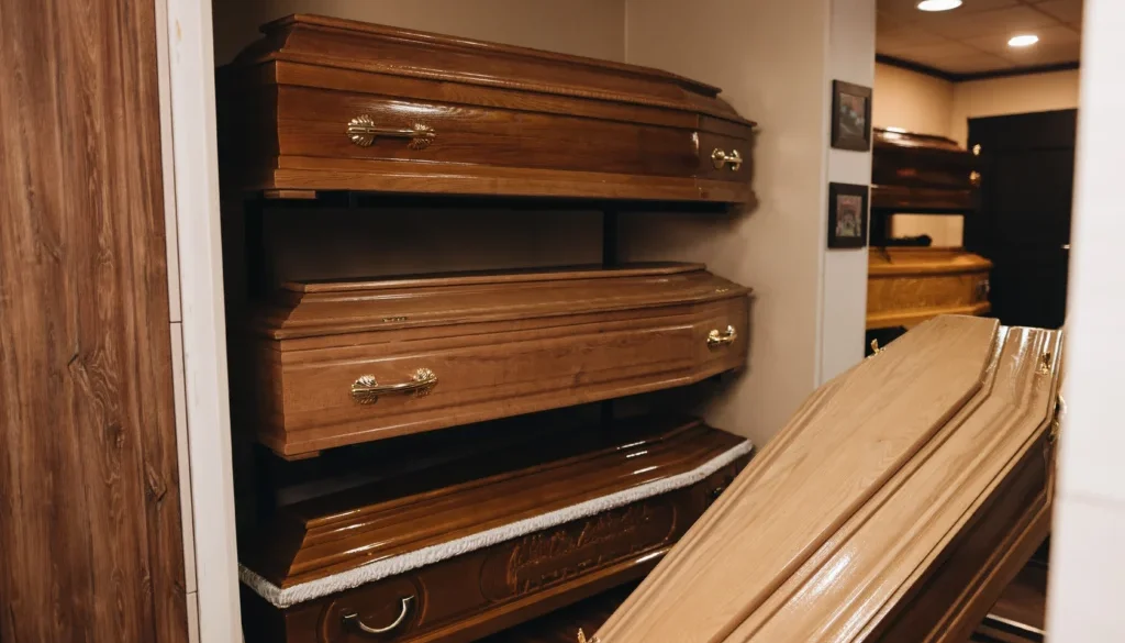 Trumna z wieńcami podczas uroczystości pogrzebowej Calvaria w Wejherowie